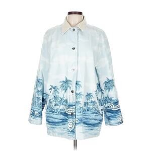 RALPH LAUREN Naval Supply L Barn Jacket Blue Tropical Island Boat Print